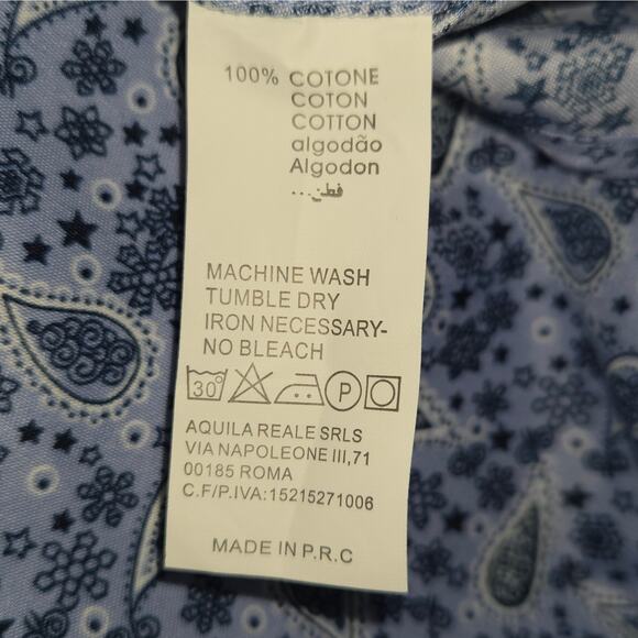 Attore Camicia Mens XXXL Long Sleeve Button Down Shirt Blue Paisley Flip Cuffs - Picture 11 of 11